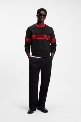 Relaxed-fit sweatshirt in cotton terry with printed stripes, Black