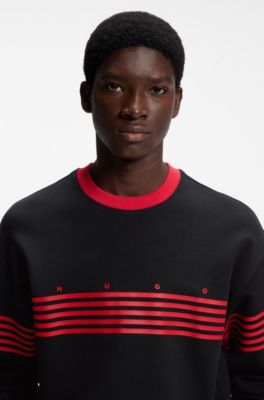 Relaxed-fit sweatshirt in cotton terry with printed stripes, Black