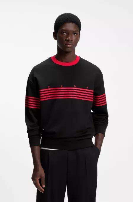 Relaxed-fit sweatshirt in cotton terry with printed stripes