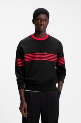 Relaxed-fit sweatshirt in cotton terry with printed stripes, Black