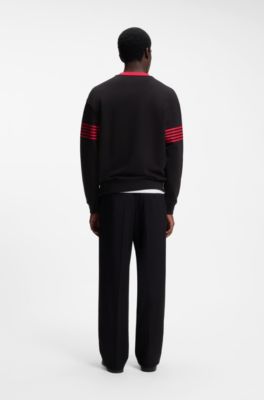 Relaxed-fit sweatshirt in cotton terry with printed stripes, Black