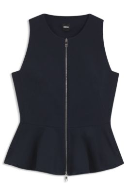 Slim-fit vest with peplum hem, Dark Blue