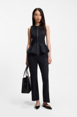 Slim-fit vest with peplum hem, Dark Blue