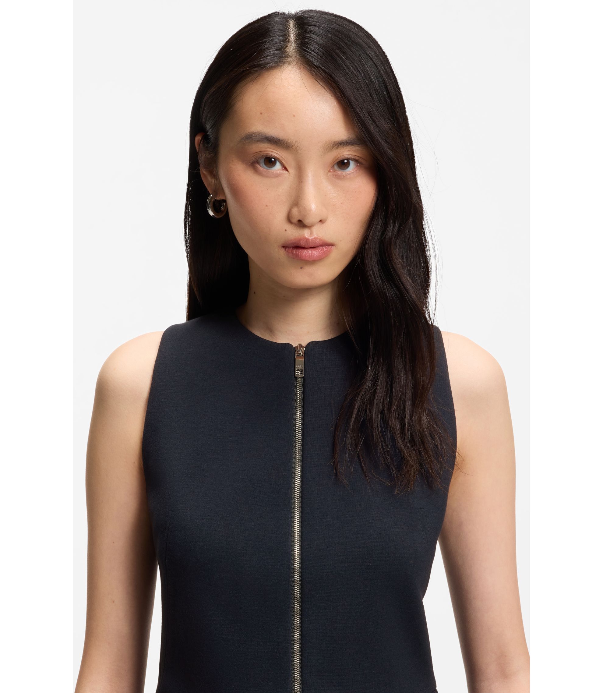 BOSS - Slim-fit vest with peplum hem - Dark Blue