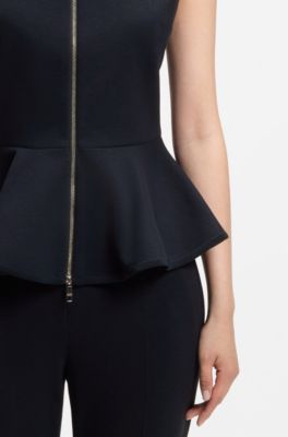 Slim-fit vest with peplum hem, Dark Blue