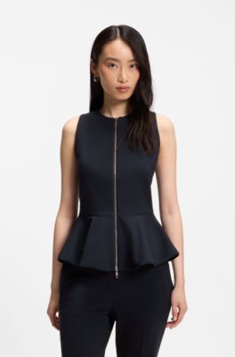 Slim-fit vest with peplum hem, Dark Blue