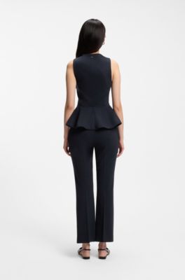 Slim-fit vest with peplum hem, Dark Blue