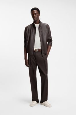 BOSS BY BECKHAM pleat-front pants in cotton, Brown