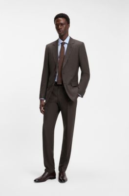 Pantalones de traje slim fit BOSS BY BECKHAM de lana, Marr&oacute;n oscuro