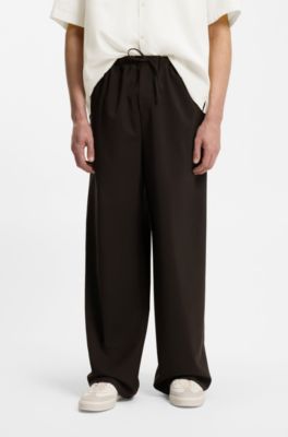 Pantalon &agrave; cordon de serrage en laine vierge BOSS BY BECKHAM, Marron