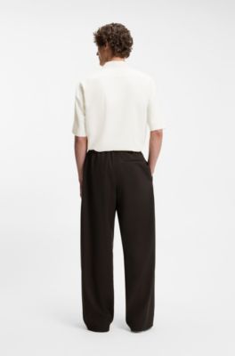 Pantalon &agrave; cordon de serrage en laine vierge BOSS BY BECKHAM, Marron
