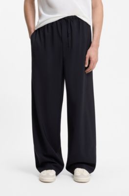 Pantalon &agrave; cordon de serrage en laine vierge BOSS BY BECKHAM, Bleu fonc&eacute;