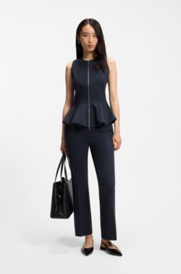 Flared-fit cropped pants in wrinkle-resistant stretch fabric, Dark Blue