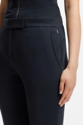 Flared-fit cropped pants in wrinkle-resistant stretch fabric, Dark Blue