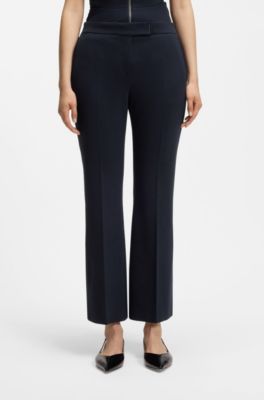 Pantalones tobilleros con pernera acampanada en tejido el&aacute;stico resistente a las arrugas, Azul oscuro