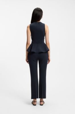 Pantalones tobilleros con pernera acampanada en tejido el&aacute;stico resistente a las arrugas, Azul oscuro