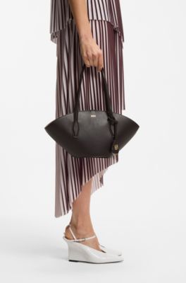 Cabas &agrave; monogramme Double B avec porte-cl&eacute;s, Marron fonc&eacute;