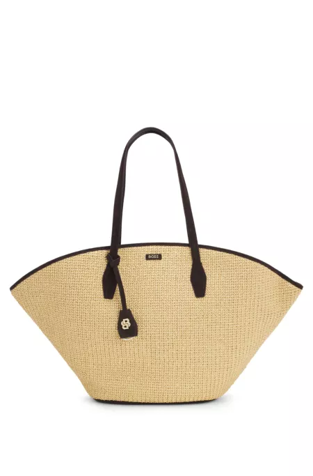 Raffia tote bag with leather trims