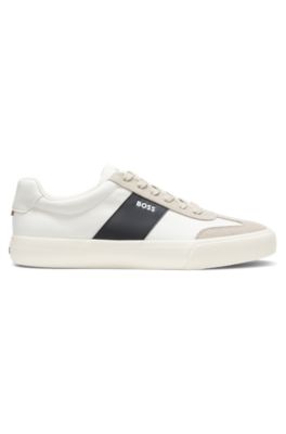 Deportivas de ca&ntilde;a baja con ribetes de ante, Beige claro