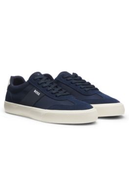 Deportivas de ca&ntilde;a baja con ribetes de ante, Azul oscuro
