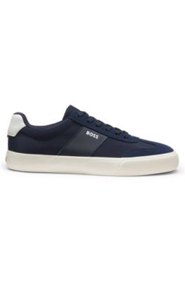 Deportivas de ca&ntilde;a baja con ribetes de ante, Azul oscuro