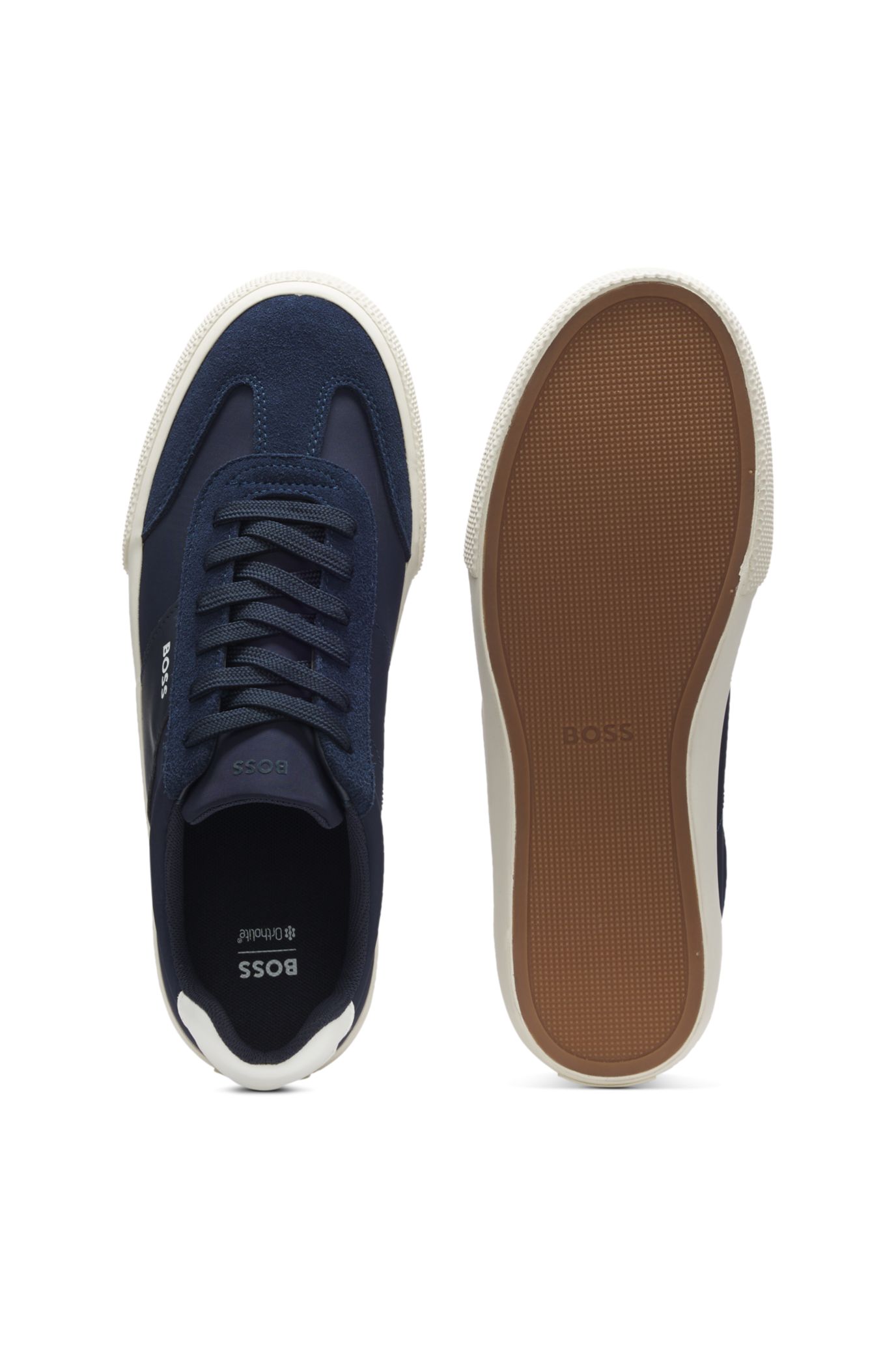 BOSS ネイビー カジュアルシューズ BOSS - Low-top trainers with suede trims - Dark Blue