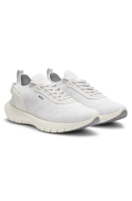 BOSS-MOTION sneakers with knitted uppers and leather trims, White