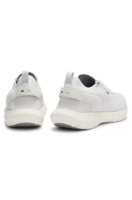 BOSS-MOTION sneakers with knitted uppers and leather trims, White