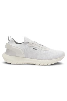 BOSS-MOTION sneakers with knitted uppers and leather trims, White