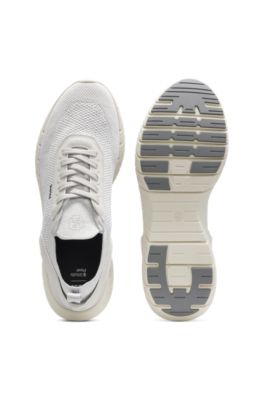 BOSS-MOTION sneakers with knitted uppers and leather trims, White