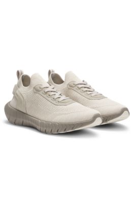 BOSS-MOTION sneakers with knitted uppers and leather trims, Light Beige