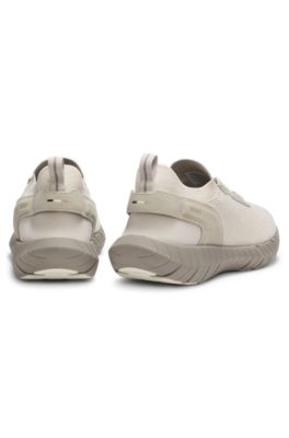 Baskets BOSS-MOTION avec tige en maille et finitions en cuir, Beige clair