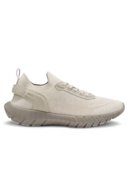 BOSS-MOTION sneakers with knitted uppers and leather trims, Light Beige