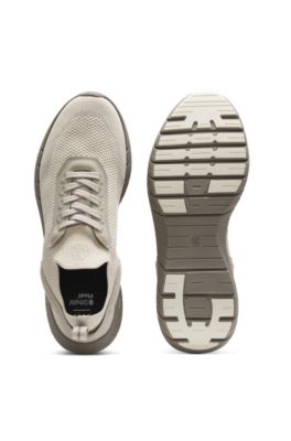 BOSS-MOTION sneakers with knitted uppers and leather trims, Light Beige
