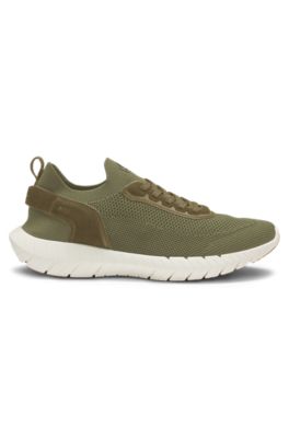 Baskets BOSS-MOTION avec tige en maille et finitions en cuir, Vert sombre
