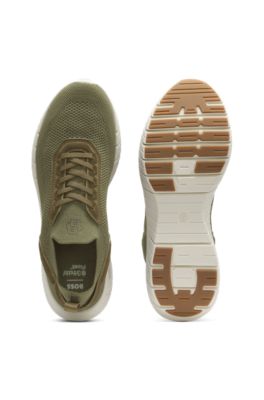 BOSS-MOTION sneakers with knitted uppers and leather trims, Dark Green