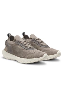 Baskets BOSS-MOTION avec tige en maille et finitions en cuir, Chaux