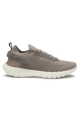 Baskets BOSS-MOTION avec tige en maille et finitions en cuir, Chaux