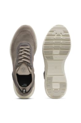 BOSS-MOTION sneakers with knitted uppers and leather trims, Light Green