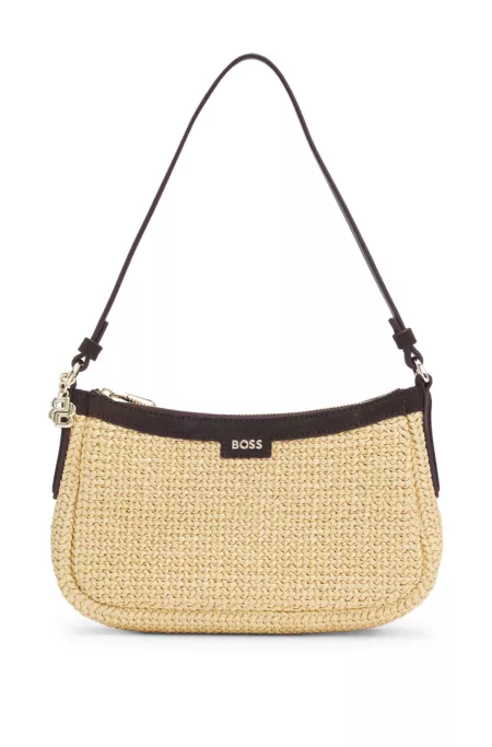 Raffia shoulder bag with Double B monogram charm