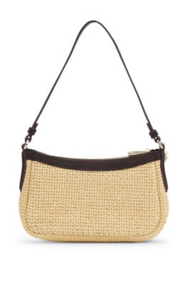Bolso bandolera de rafia con colgante con monograma Double&nbsp;B, Blanco