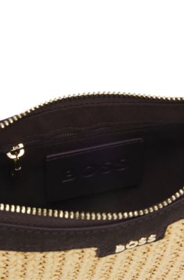 Bolso bandolera de rafia con colgante con monograma Double&nbsp;B, Blanco