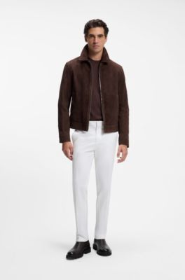 Suede leather jacket with zipper closure, Dark Brown