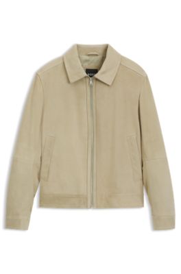 Suede leather jacket with zipper closure, Khaki