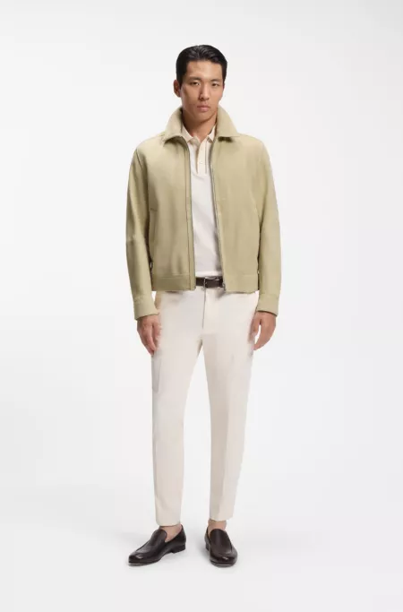 Suede leather jacket with zipper closure