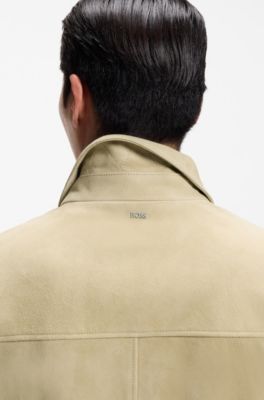 Suede leather jacket with zipper closure, Khaki