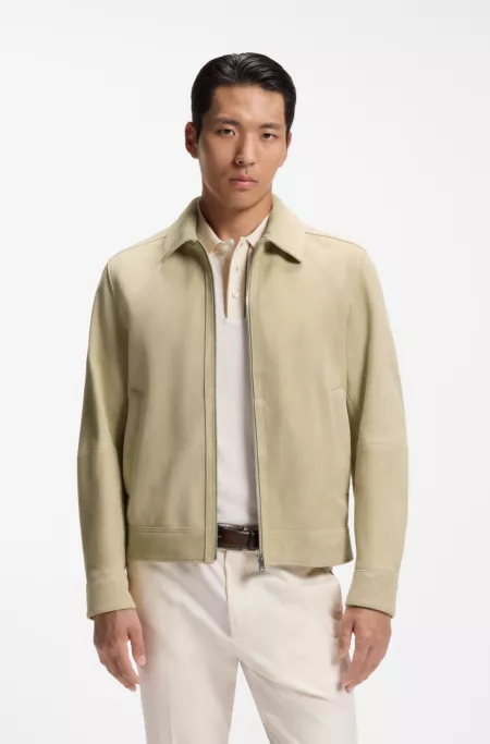 Suede leather jacket with zipper closure