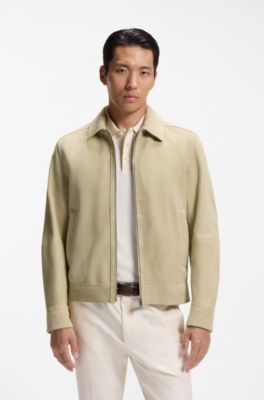 Suede leather jacket with zipper closure, Khaki