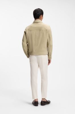 Suede leather jacket with zipper closure, Khaki