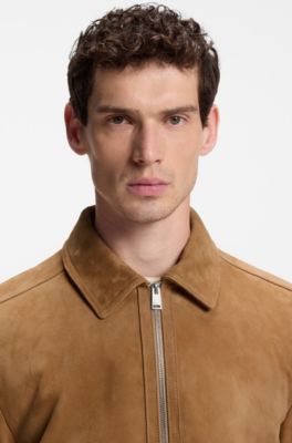 Suede leather jacket with zipper closure, Beige